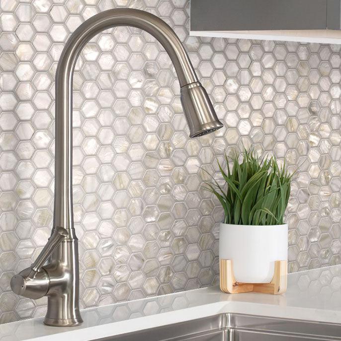 White Mother of Pearl Hexagon Mosaic Tile | Tile Club