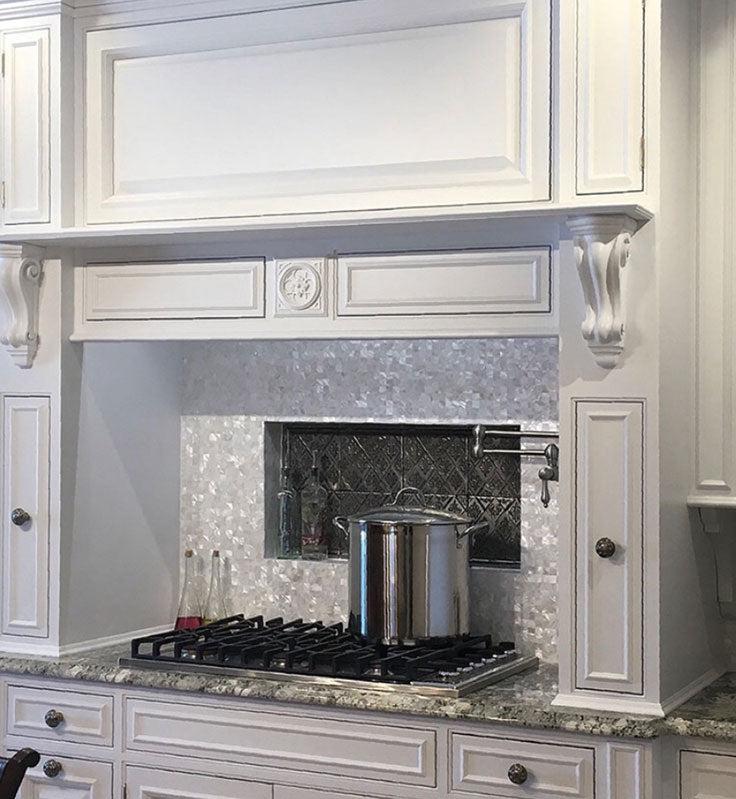 Mother of Pearl Backsplash Tile Over the Stove