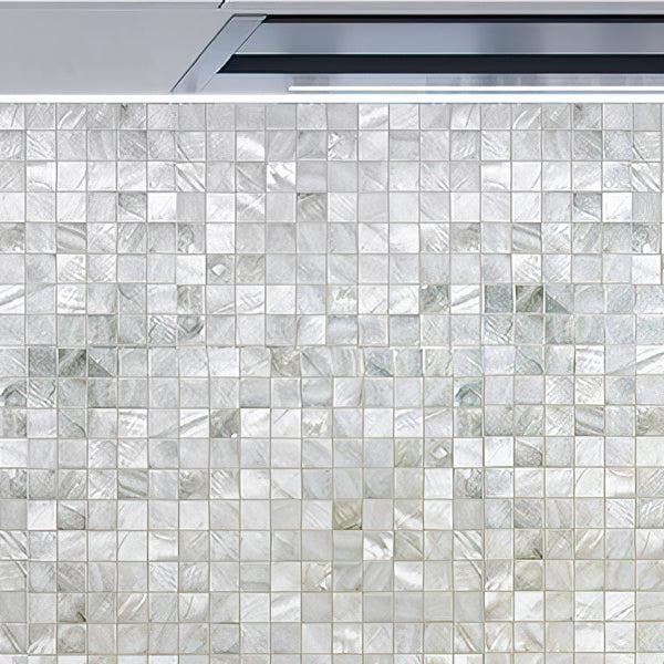 Pure White Mother Of Pearl Tight Joints Square Mosaic Kitchen Backsplash Close-up