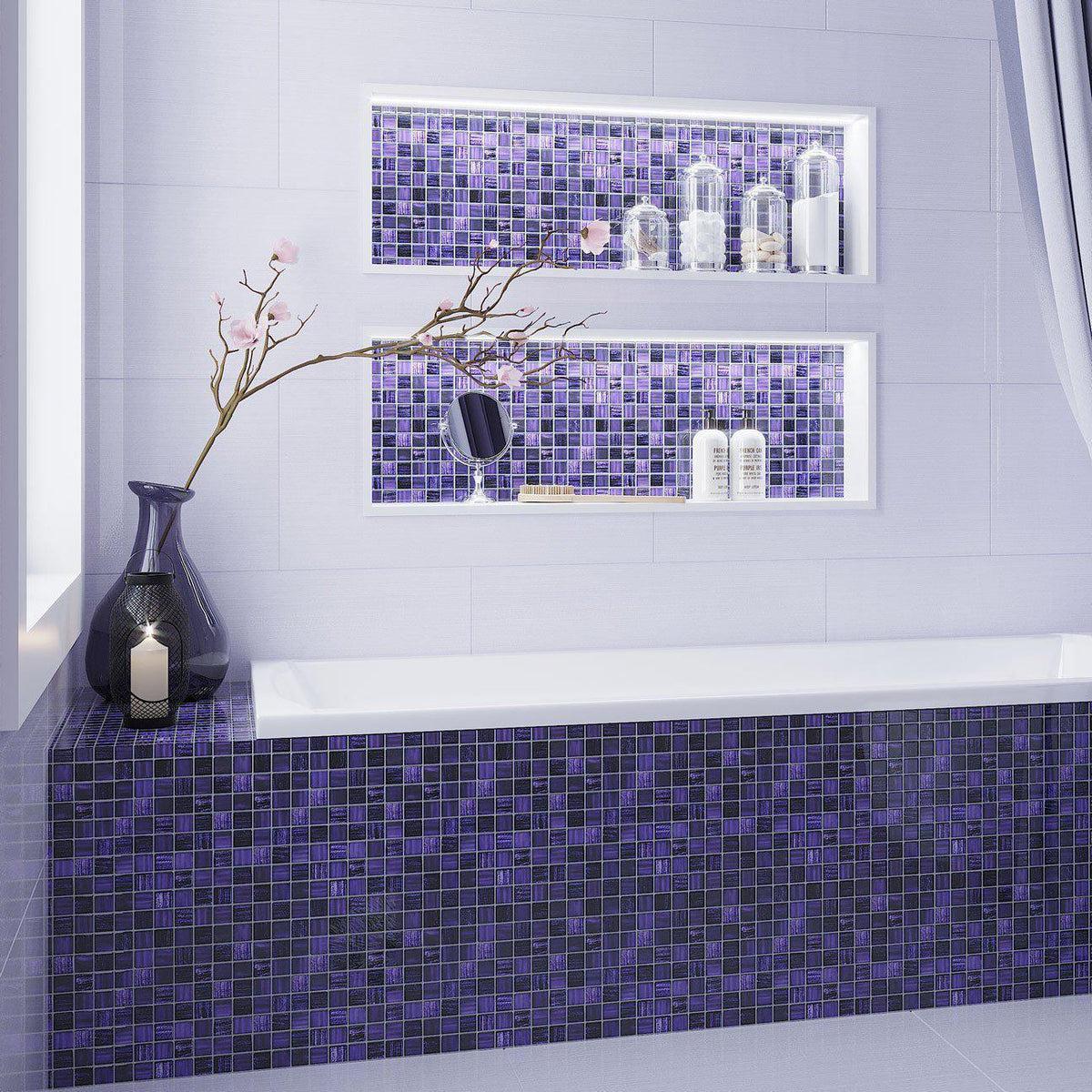 Purple Foil Glossy And Frosted Square Glass Mosaic Tile | Tile Club