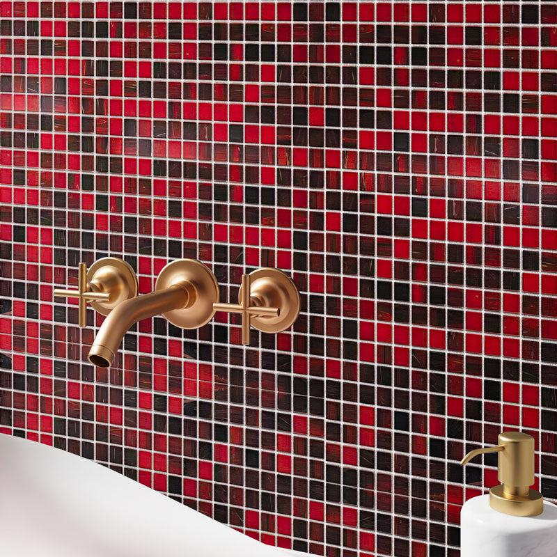 Queen of Hearts Red Mixed Squares Glass Tile