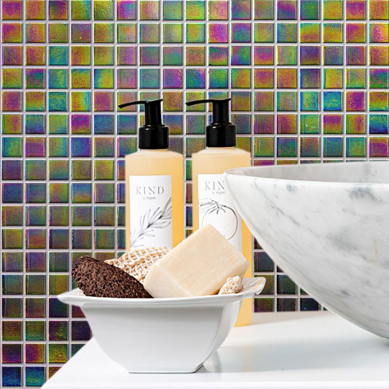 Dark Rainbow Squares Glass Pool Tile | Tile Club