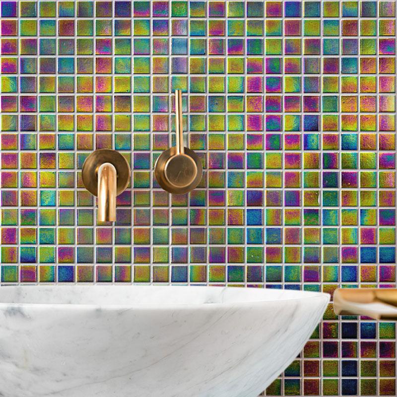 Dark Rainbow Squares Glass Pool Tile | Tile Club