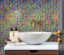 Dark Rainbow Squares Glass Pool Tile Bathroom Backsplash