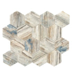 Recycled Glass Hexagon Mosaic In Blue Wood Color | Tile Club