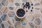 Recycled Glass Hexagon Mosaic In Blue Wood Color | Tile Club