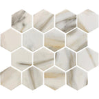Recycled Glass 2.75" Hexagon Mosaic In Calacatta Marble Color | 10.2" x 11.7"