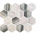 Recycled Glass Hexagon Mosaic In Grey Wood Color | 10.2" x 11.7"
