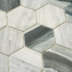 Recycled Glass Hexagon Mosaic In Grey Wood Color | Tile Club