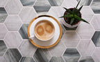 Recycled Glass  Hexagon Mosaic In Grey Wood Color Position: 1