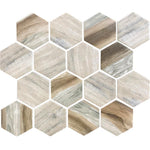 10.2" x 11.7" Recycled Glass Hexagon Mosaic In Wood Color Backsplash