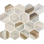 Recycled Glass Hexagon Mosaic In Wood Color Sample