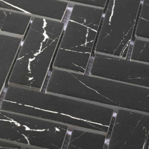 Recycled Glass Herringbone Mosaic in Black Marble Color