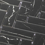 Recycled Glass Herringbone Mosaic in Black Marble Color | Tile Club