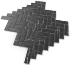 Recycled Glass Herringbone Mosaic in Black Marble Color | Tile Club