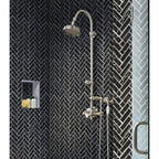 Recycled Glass Herringbone Mosaic in Black Marble Color | Tile Club