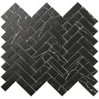 Recycled Glass Herringbone Mosaic in Black Marble Color