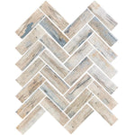 11" x 12.6" Recycled Glass Herringbone Mosaic Tile In Blue Wood Color
