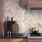 Recycled Glass Herringbone Mosaic In Blue Wood Color | Tile Club