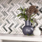 Recycled Glass Herringbone Mosaic In Grey Wood Color | Tile Club