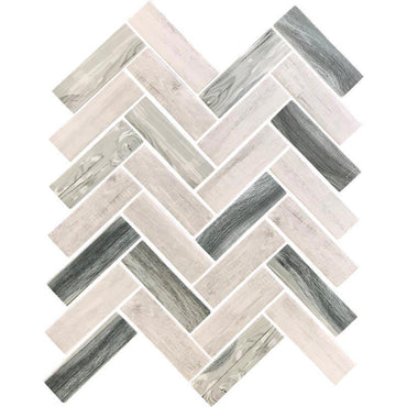 Recycled Glass Herringbone Mosaic In Grey Wood Color