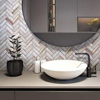 11" x 12 6" Recycled Glass Herringbone Mosaic In Wood Color | Tile Club