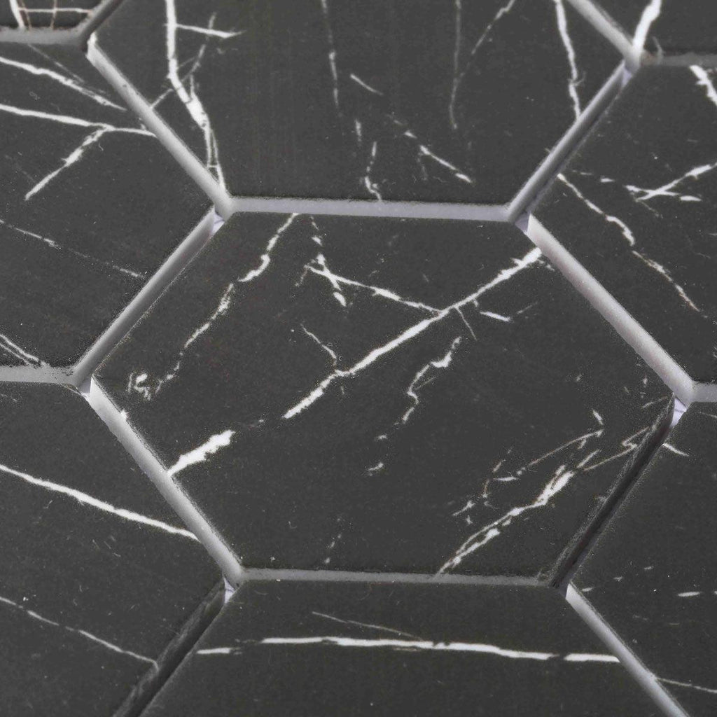 Recycled Glass Hexagon Mosaic in Black Marble Color | Tile Club