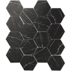 Recycled Glass Hexagon Mosaic in Black Marble Color