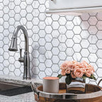 Recycled Glass Hexagon Mosaic in White Marble Color