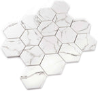 Recycled Glass Hexagon Mosaic in White Marble Color | Tile Club