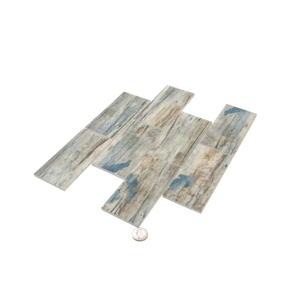 Recycled Glass Subway Mosaic Tile In Blue Wood Color | Tile Club
