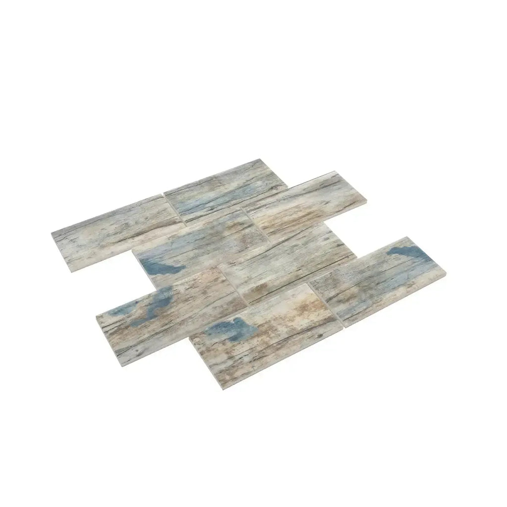 Recycled Glass Subway Mosaic Tile In Blue Wood Color | Tile Club