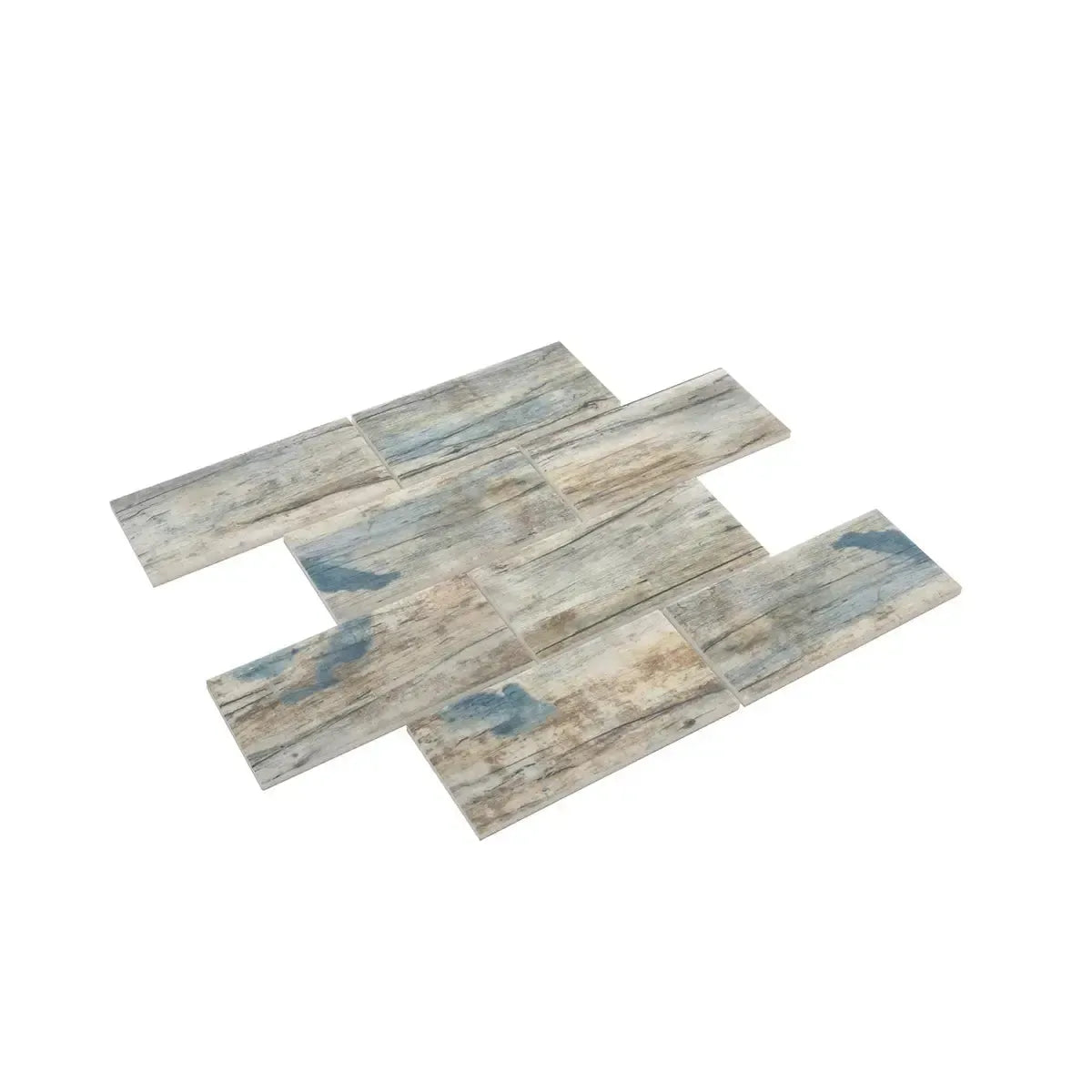 Recycled Glass Subway Mosaic Tile In Blue Wood Color | Tile Club