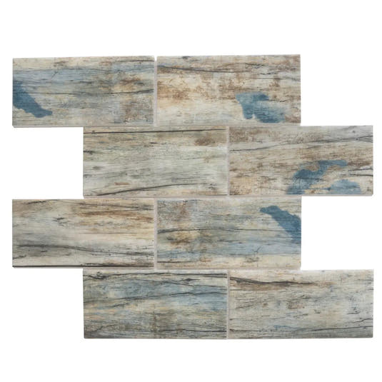 Recycled Glass Subway Mosaic Tile In Blue Wood Color | Tile Club