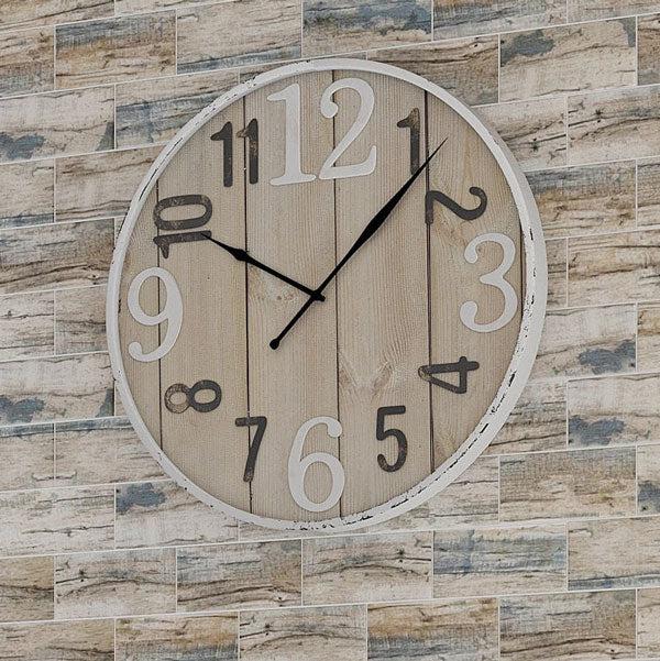 Wall Clock on Recycled Glass Subway Mosaic Tile In Blue Wood Color