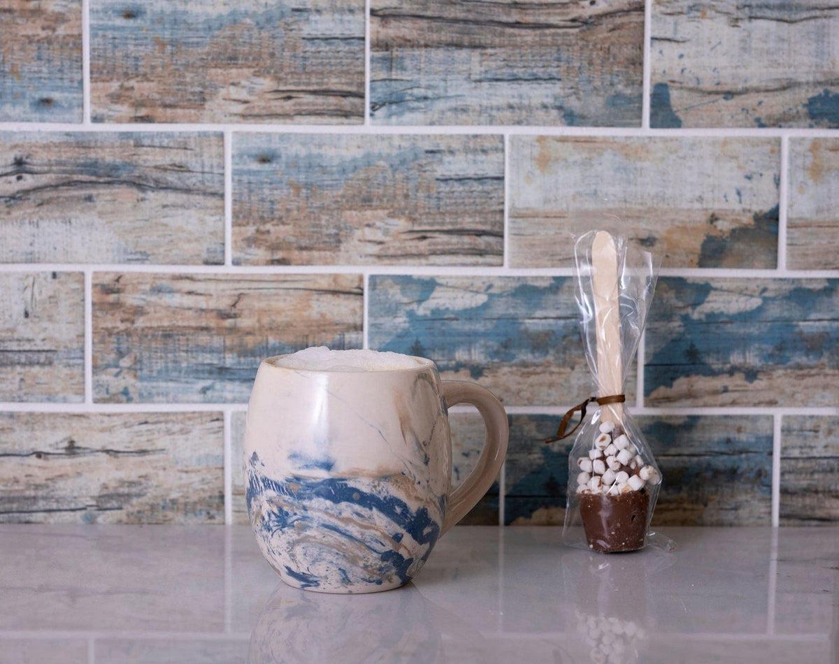 Recycled Glass Subway Mosaic Tile In Blue Wood Color