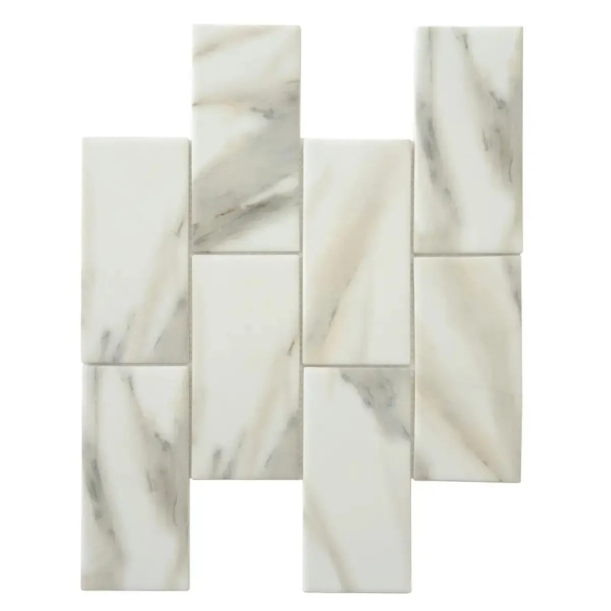 Recycled Glass Subway Mosaic Tile In Calacatta Marble Color | Tile Club