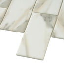 Recycled Glass Subway Mosaic Tile In Calacatta Marble Color | Tile Club