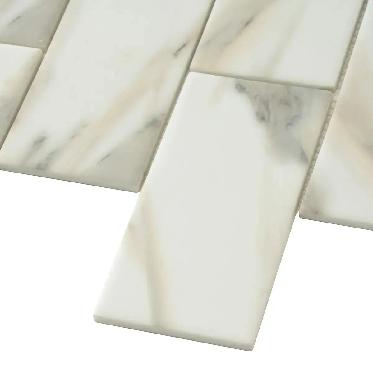 Recycled Glass Subway Mosaic Tile In Calacatta Marble Color | Tile Club