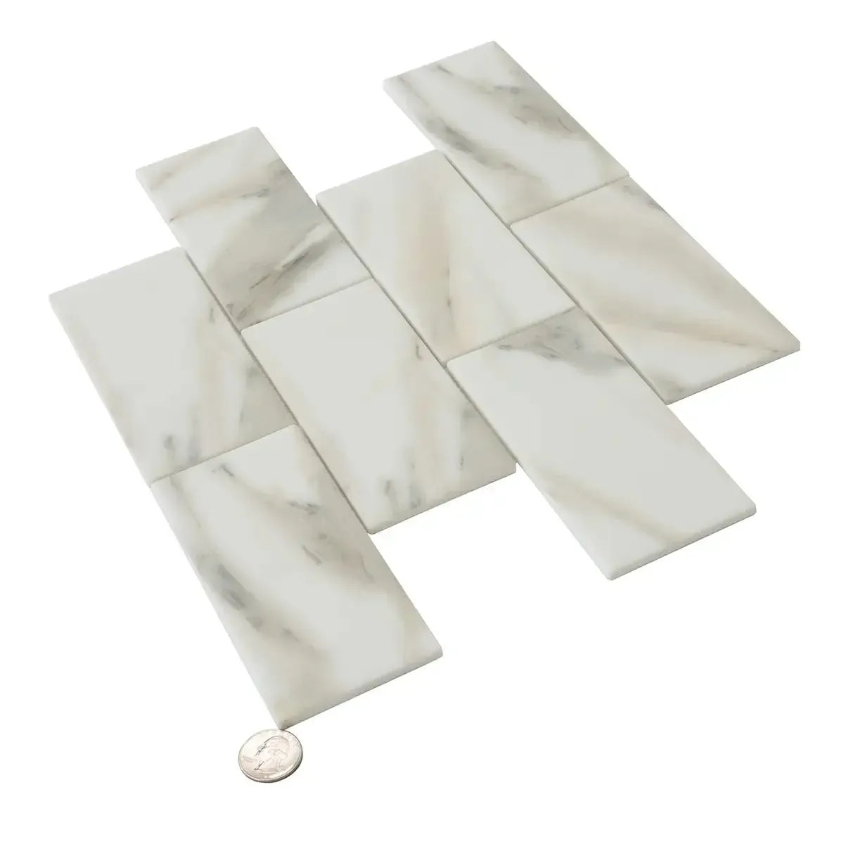 Recycled Glass Subway Mosaic Tile In Calacatta Marble Color | Tile Club