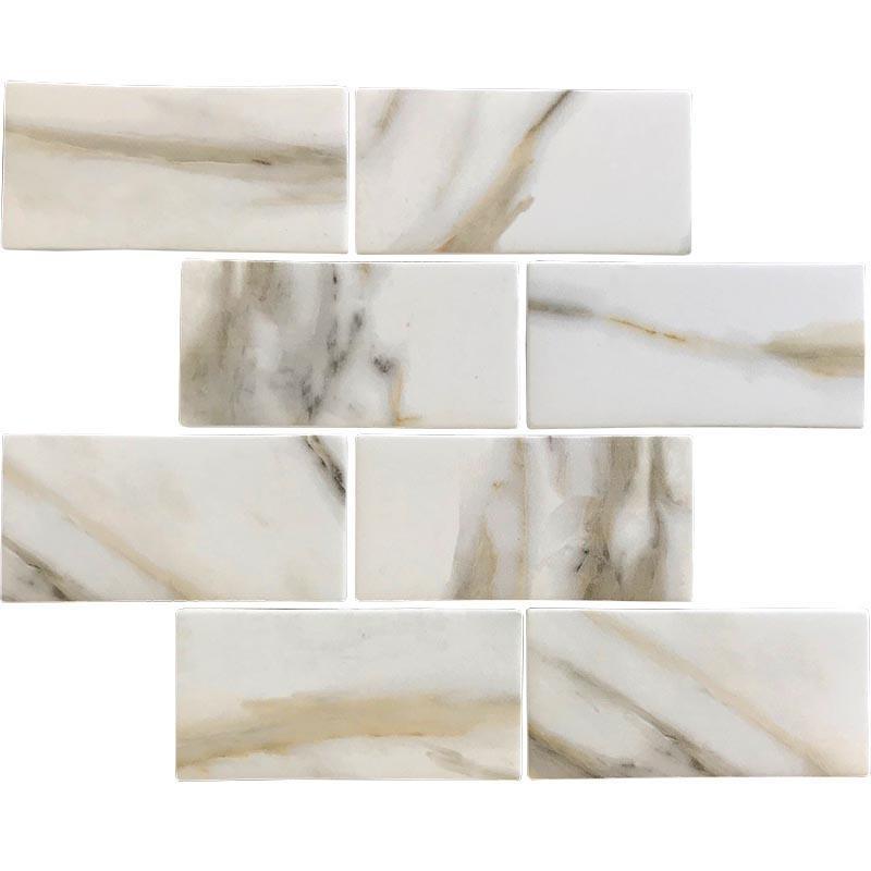 Recycled Glass Subway Mosaic Tile In Calacatta Marble Color