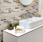 Wood look glass subway tile bathroom wall backsplash