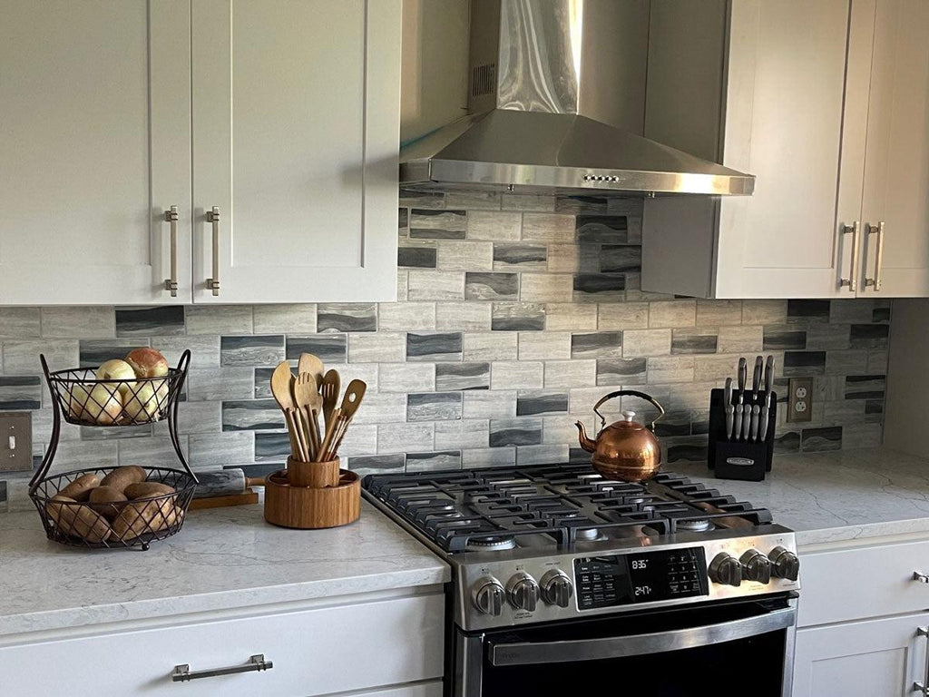 Recycled Glass Subway Mosaic Tile In Gray Wood Color | Tile Club