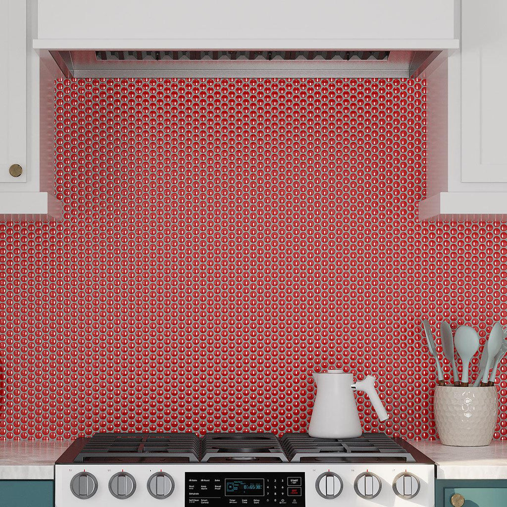 Red Buttons Porcelain Penny Round Tile | Tile Club