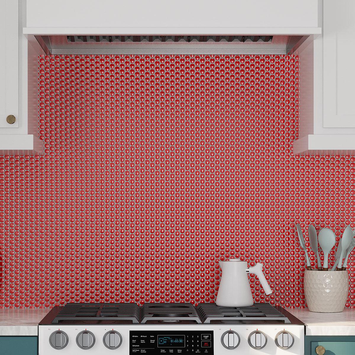 Red Buttons Porcelain Penny Round Tile | Tile Club