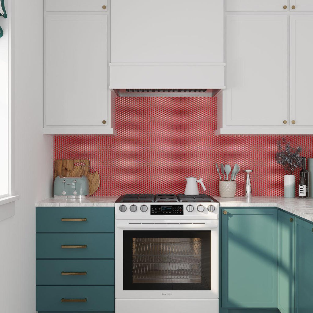 Red Buttons Porcelain Penny Round Tile | Tile Club