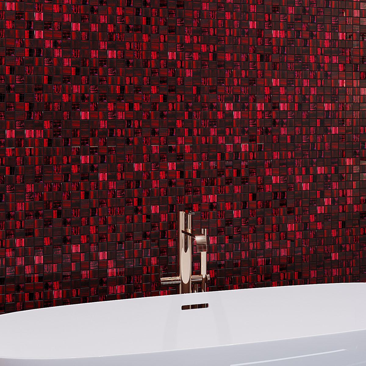 Red Foil Glossy And Frosted Square Mosaic Wall Tile