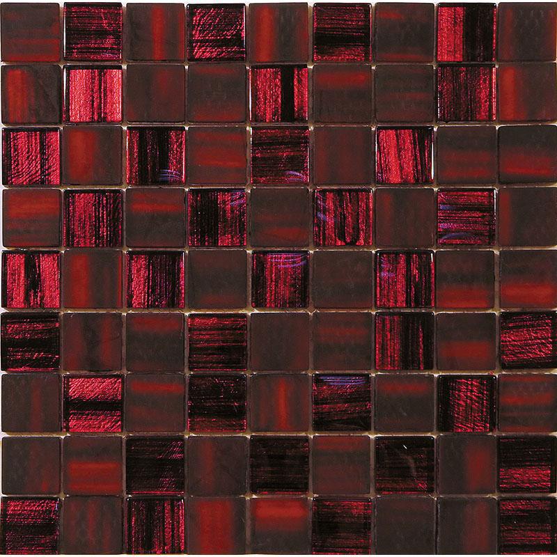 Red glass tile bathroom backsplash