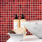Red Swirls Squares Glass Pool Tile | Tile Club
