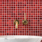 Red Swirls Squares Glass Pool Tile | Tile Club